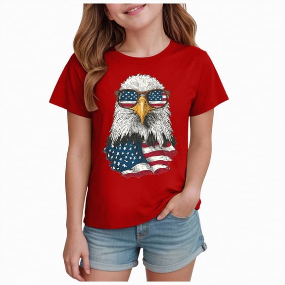 Leey-World 4th of July Shirts Toddler Boys Girls American Flag USA T-Shirt Kids Patriotic Tee Tops America 250 Shirt(Red,7-8 Years)
