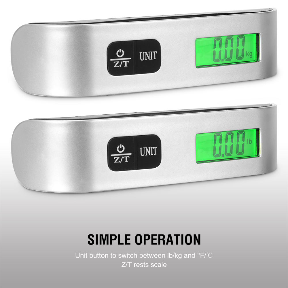 Raguso 1Pcs Suitcase Scales Handheld Portable Digital Luggage Scales High Precision Weight Scales with LCD Screen Display 50KG//110lb Hook-Silver