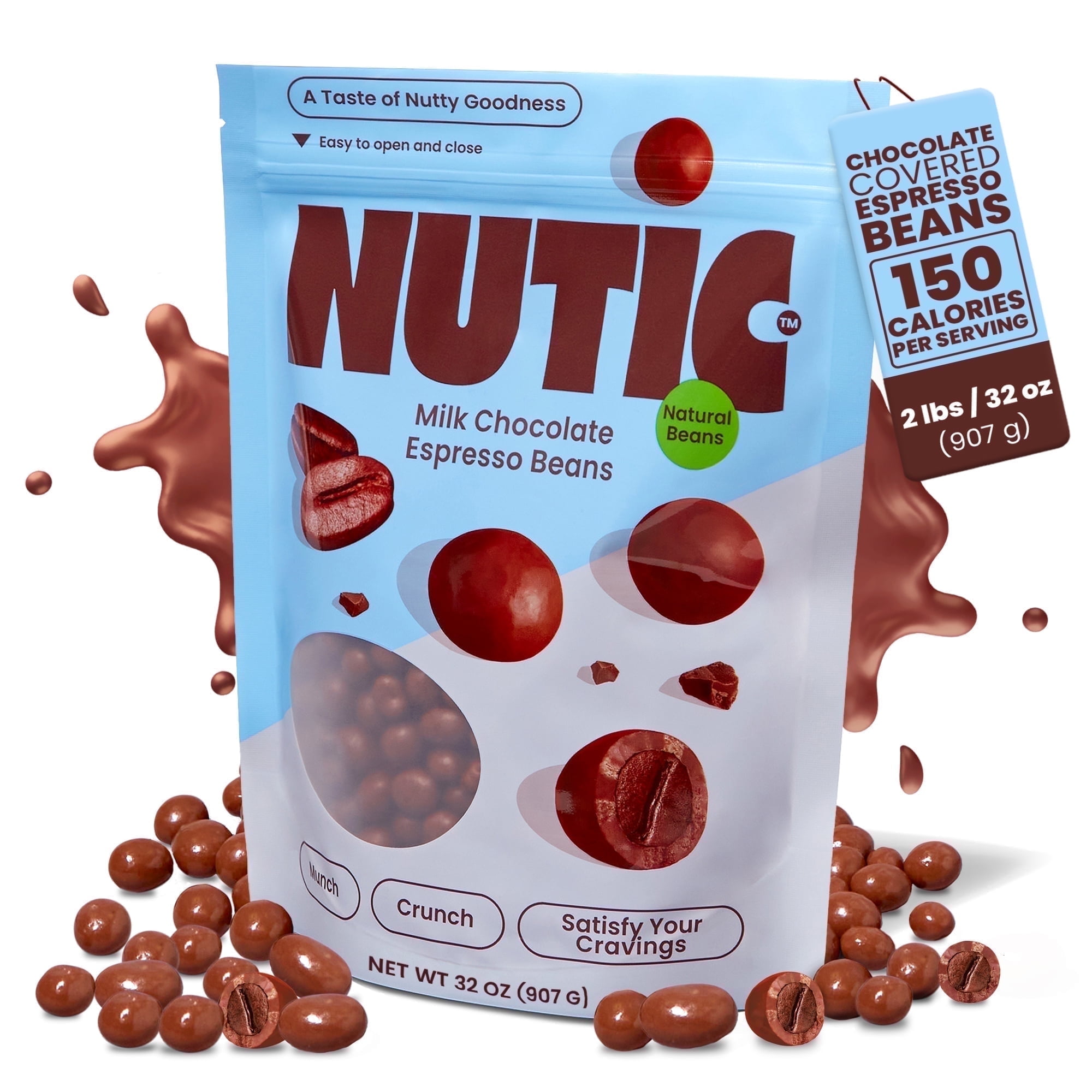 Nutic Gourmet Milk Chocolate Espresso Beans - 2LB, Roasted Coffee Beans Covered in Milk Chocolate - Bulk Chocolate Espresso Candy - Ideal for Snacking and Gifting - (Pack of 1)