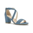 thumbnail image 1 of BLISSFUL STEP Women's Open Toe Cross Strap Mid Block Heel Sandals Haze Blue 9, 1 of 7