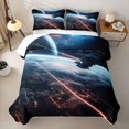 thumbnail image 2 of Manfei Cosmic Spaceships Twin Quilt Set,Celestial Planet Twin Coverlet Set,Blue Orange Black,Black Reversible,2pcs,1 Bedspread and 1 Pillowcase, 2 of 7