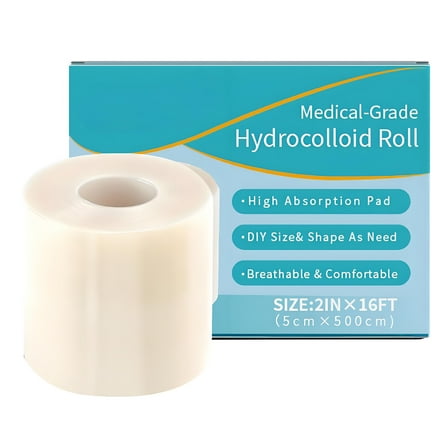 Hydrocolloid Bandages Roll 2" × 19.7' – Hydrocolloid Roll for Wound Care, Hydrocolloid Patch Large, Hydrocolloid Gel Bandages Hydrocolloid Dressing with Self-Adhesive, DIY Size Shape First Aid Kit