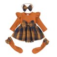 thumbnail image 3 of Quealent Newborn Baby Girl Plaid Flannel Ruffle Long Sleeve Romper Dress Fall Outfits Socks Headband Winter Clothes Bodysuit Jumpsuit Photoshoot Cute Vintage (Brown, 6-9 Months), 3 of 9