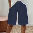 thumbnail image 2 of RYRJJ Bermuda Shorts for Women Knee Length Elastic Waist Drawstring Loose Wide Leg Shorts Summer Casual Beach Short Pants with Pockets(Navy,M), 2 of 9