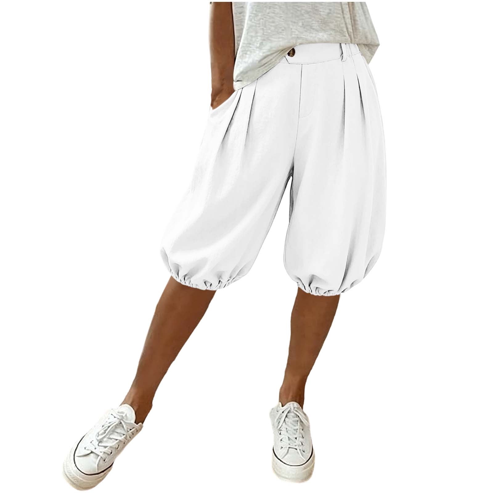 Lcklvx Womens Summer Casual Shorts High Waisted Knee Length