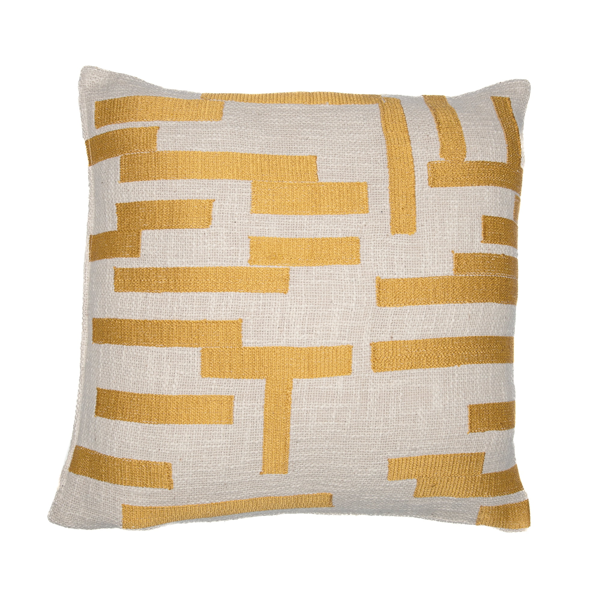 Ox Bay and Stacy Garcia 24" x 24" Yellow/Ivory Geometric Embroidered Cotton Blend Adult Decorative Throw Pillow Cover