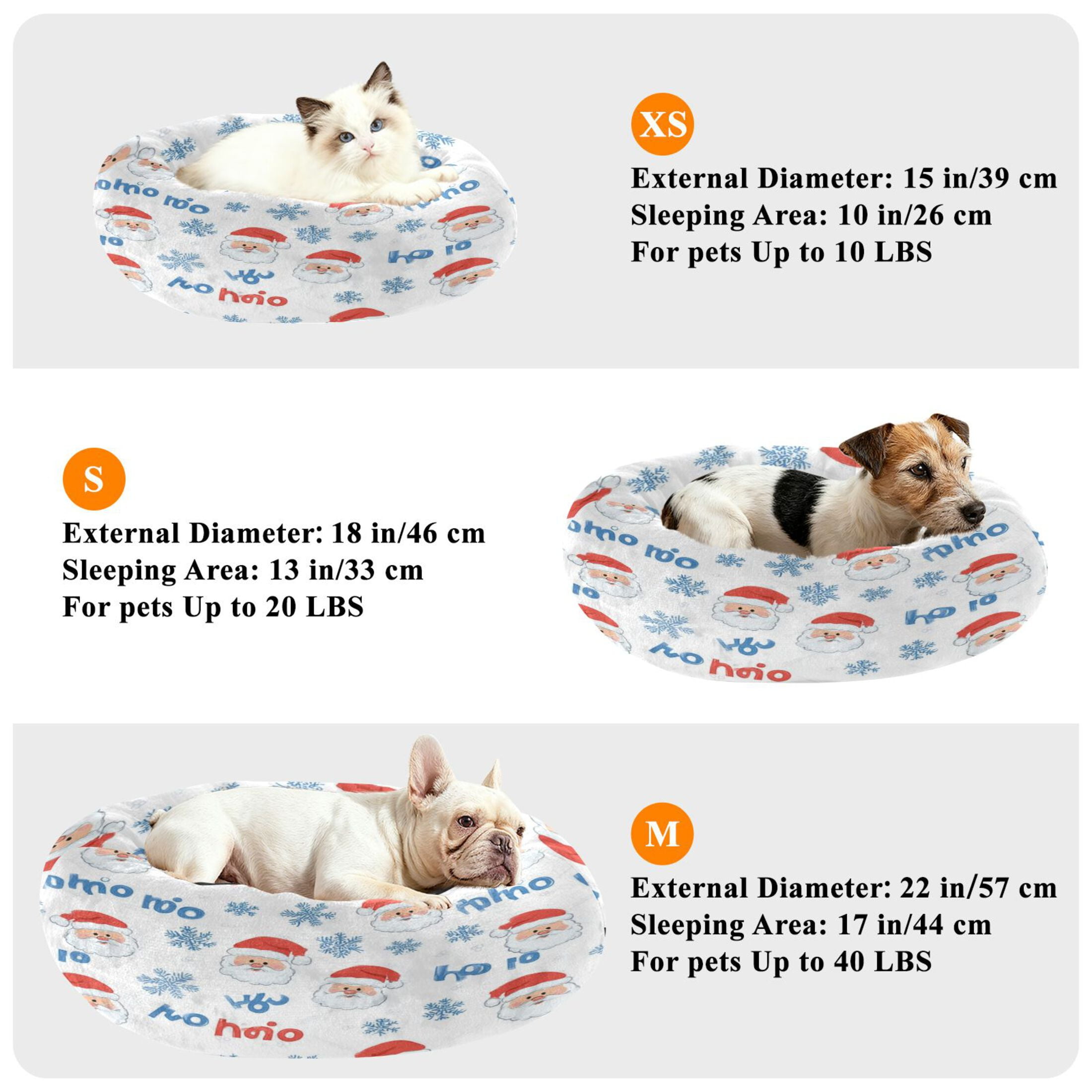 Iauyy Pet Couch Donut Cat Bed for Indoor Cats/Small Dogs Washable & Machine with Non-slip Bottom Calming Cat Furniture, Snowflake Santa Claus Wallpaper (M)