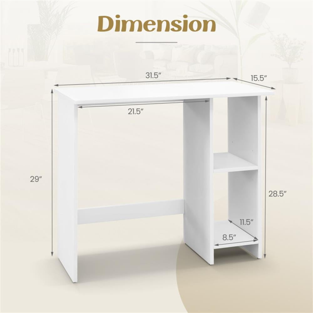 Demi Bonn Small Computer Desk with Storage and Adjustable Shelf, Home Office Desk Study Writing Table, White