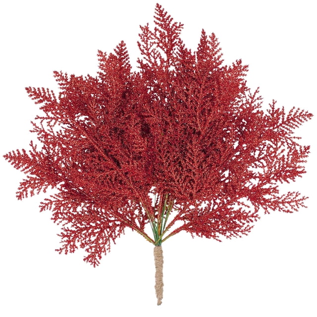 20 Pcs Branches de Noël Pailletées Rouges pour Décorations Diy Pics Artificiels avec Embouts Scintillants pour Arbre et Couronne Longueur 13.38 Pouces en Rouge Poids 0.53 Livres