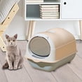thumbnail image 1 of Gato con capucha, inodoro cerrado para gatos, extraíble con solapa en la puerta delantera, bandeja de arena para gatos, duradera, fácil de limpiar, re Rosa claro, 1 of 8