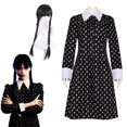 thumbnail image 1 of Girls Wednesday Dress For Kid Adult With Wig Long Sleeve Wednesday Addams Family Cosplay Costume Carnival Party Dress Up Outfit zhangyuxiang LED, 1 of 2