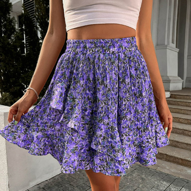 Aayomet Women'S High Waist Skirt Women Casual Midi Skirt Vintage Button  Elastic High Waisted Pleated A-Line Skirts with Pockets,Purple XXL 