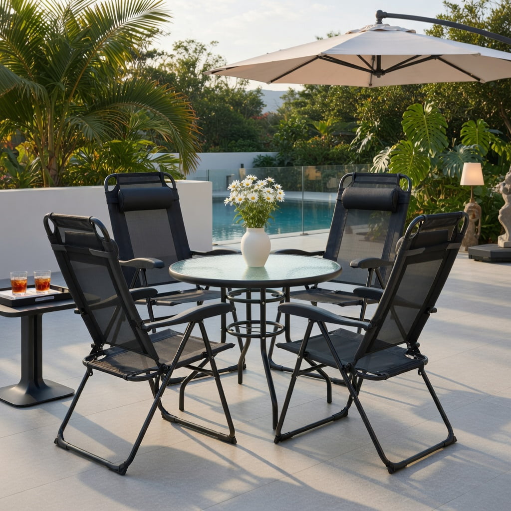 Hommoo 2-Pack Outdoor Adjustable Folding Recliner Chairs, 7-Position Backrest, Steel Frame & Breathable Oxford Fabric, Heavy-Duty Patio, Camping & Poolside Seating, Gray