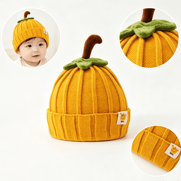 Pumpkin Hat Baby,Pumpkin Knitted Beanie Hat Fall Pumpkin Patch Outings, Flexible Ribbed Yarn Weave, Designed for Infants and Toddlers 1-2 Years