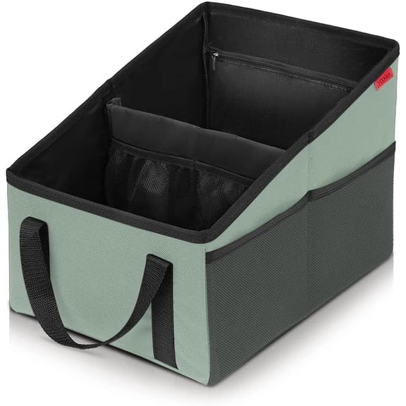 Car Seat Organizer - Passenger Seat Organizer, Collapsible Small Car Seat Storage Organizer for Console Front or Back, Automotive Backseat Organizer with Belt 4 Cup Holders for Kids Accessories, Cyan