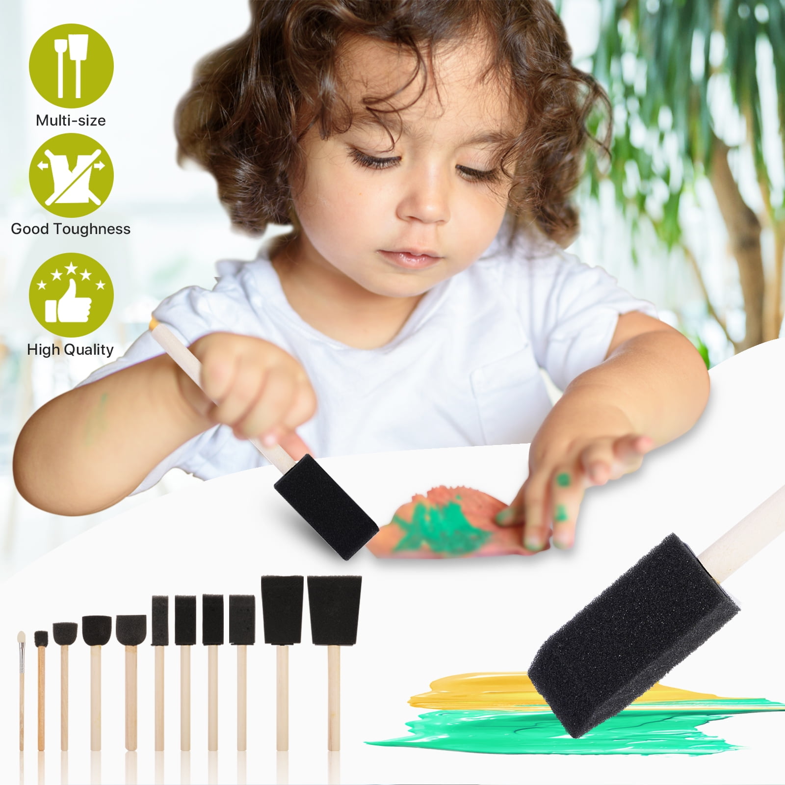 Conda 50 Piece Assorted Foam Brush Set Wood Handle Sponge Paint Brush