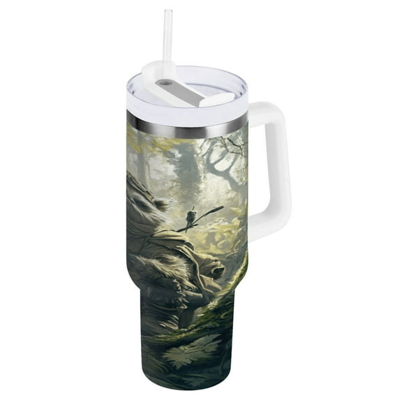 Ewok in Forest Tumbler with Handle and Straw Lid 40 oz Insulated Vacuum Water Bottle Stainless Steel Travel Cup