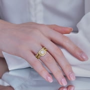JeenMata 1.25 Carat Square Moissanite Engagement Ring for Women, Double Halo Bridal Wedding Ring Set with Twisted Band in 18K Yellow Gold Plated