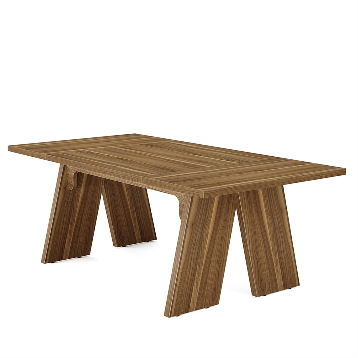 Demi Bonn 71" Round Dining Table Set for 4-6 People,door Outdoor Kitchen Table for Dining Room, Home Office, Living Room Furniture, Brown