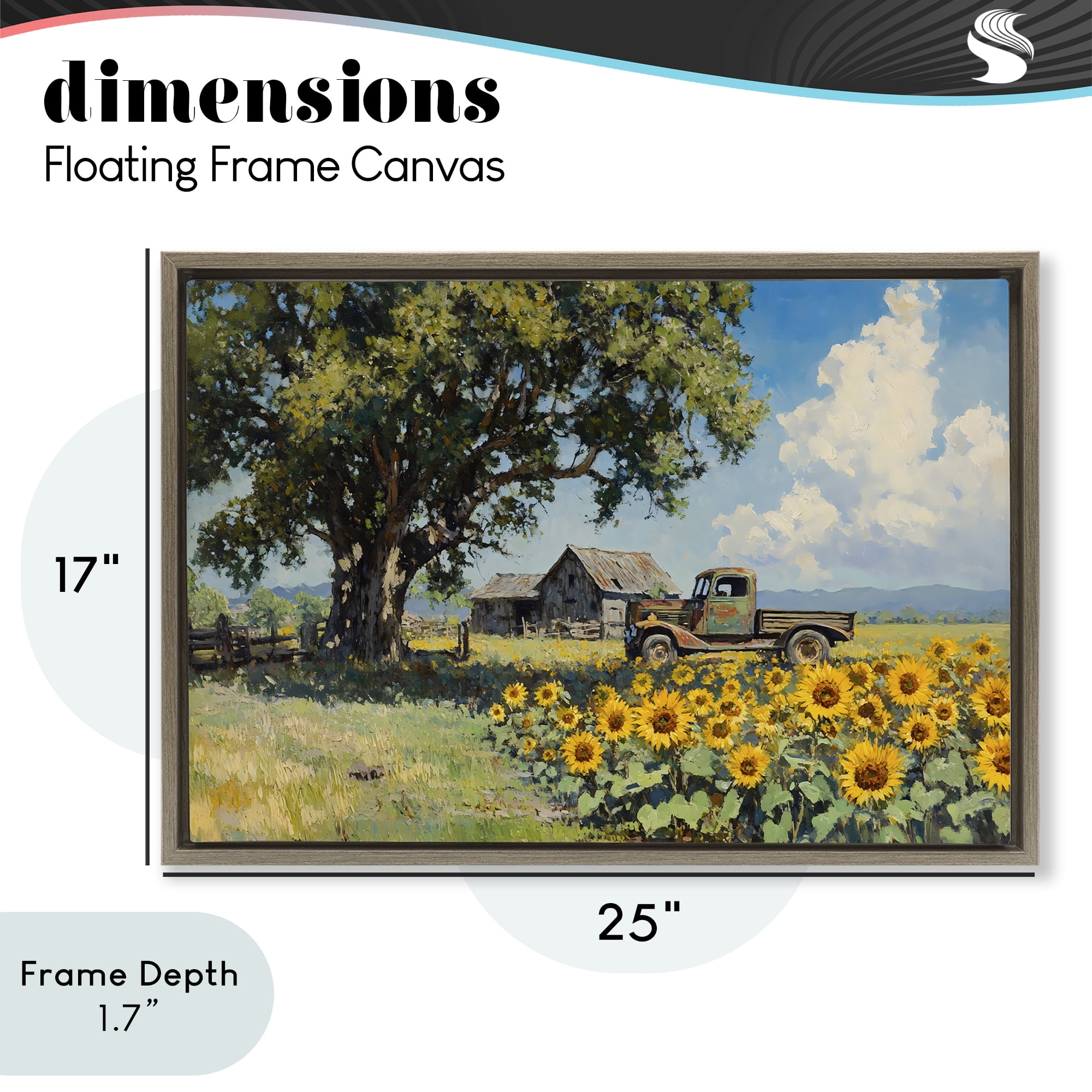 Stupell Industries Sunflower Pickup by Old Barn Brown Framed Floater Canvas Wall Art, design by Franklyn Gregory