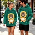 thumbnail image 4 of Mifsaly Women Pet Carrier Hoodie Lion Pattern Sherpa Fleece Hooded Sweatshirt with Cat Pouch Warm Long Sleeve Fall Winter Pullover for Pets Lovers Green,2XL, 4 of 5