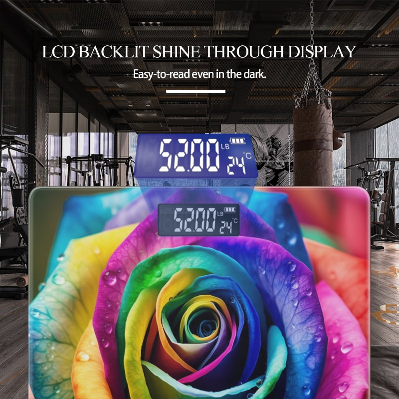 Bathroom Scale, Highly Accurate Digital Body Scale,Precisely Measures Weight up to 400 lbs-Rainbow Rose With Dew Drops On Petals