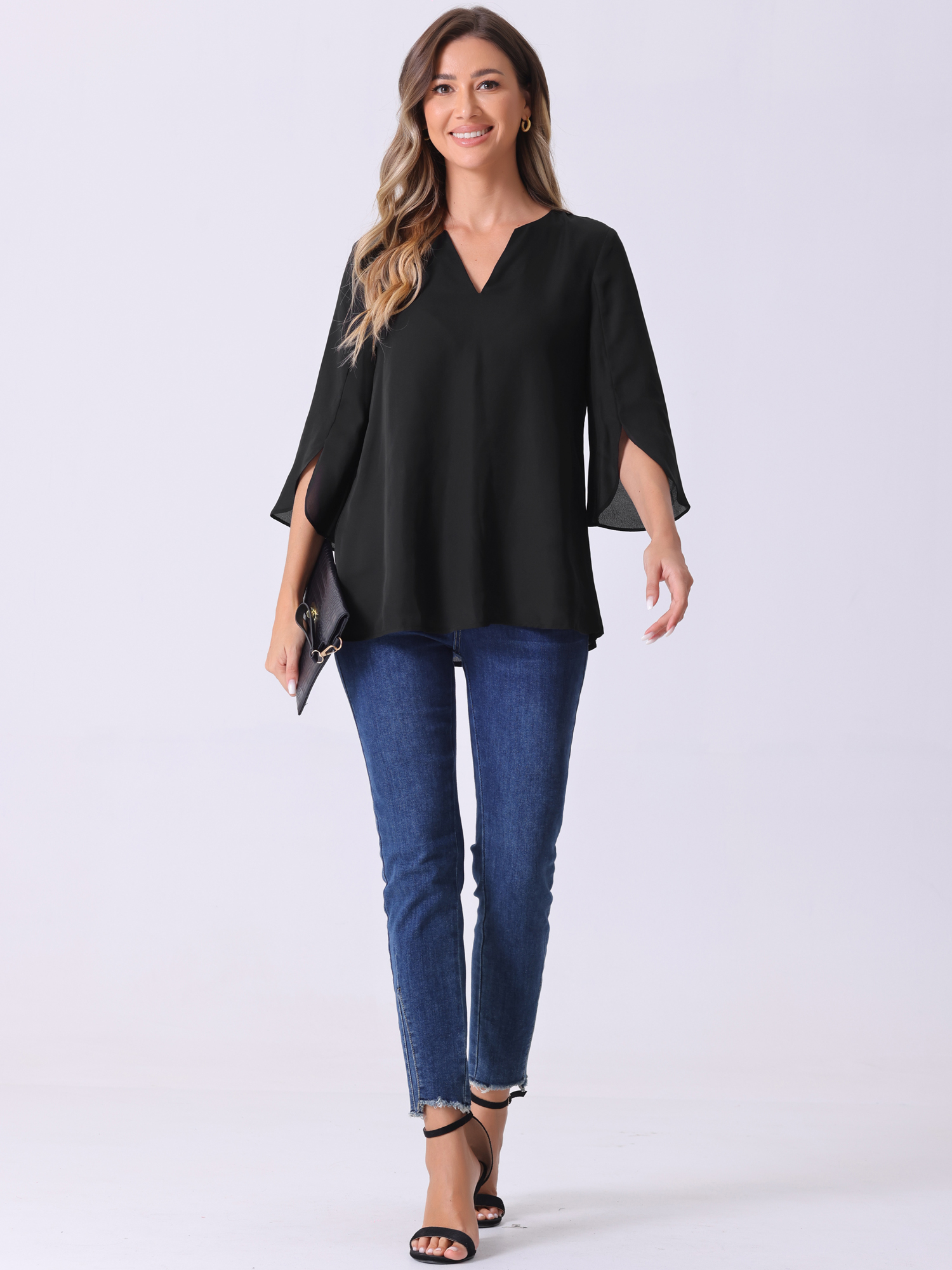 DARING DIVA Women's Chiffon Flowy Mesh Shirt Loose Work Tunic Blouse Top Black XS