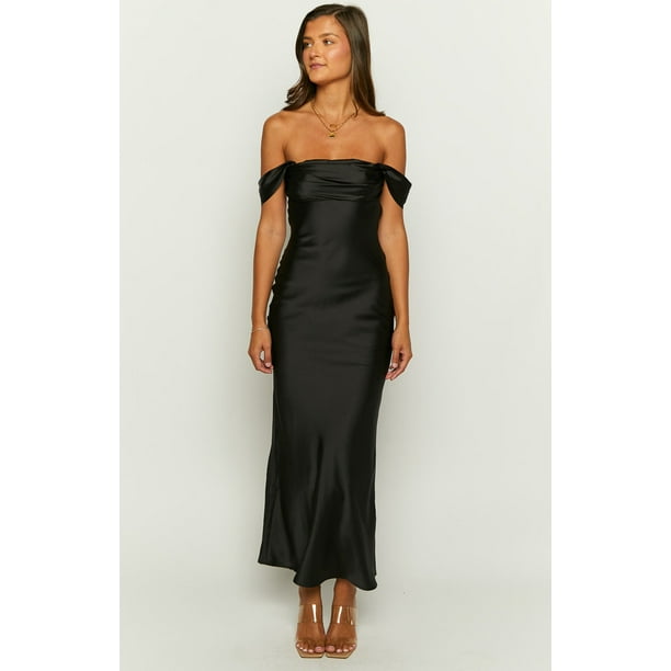 ella black off shoulder formal maxi dress Ella Black Off Shoulder Formal Maxi Dress-S-Black