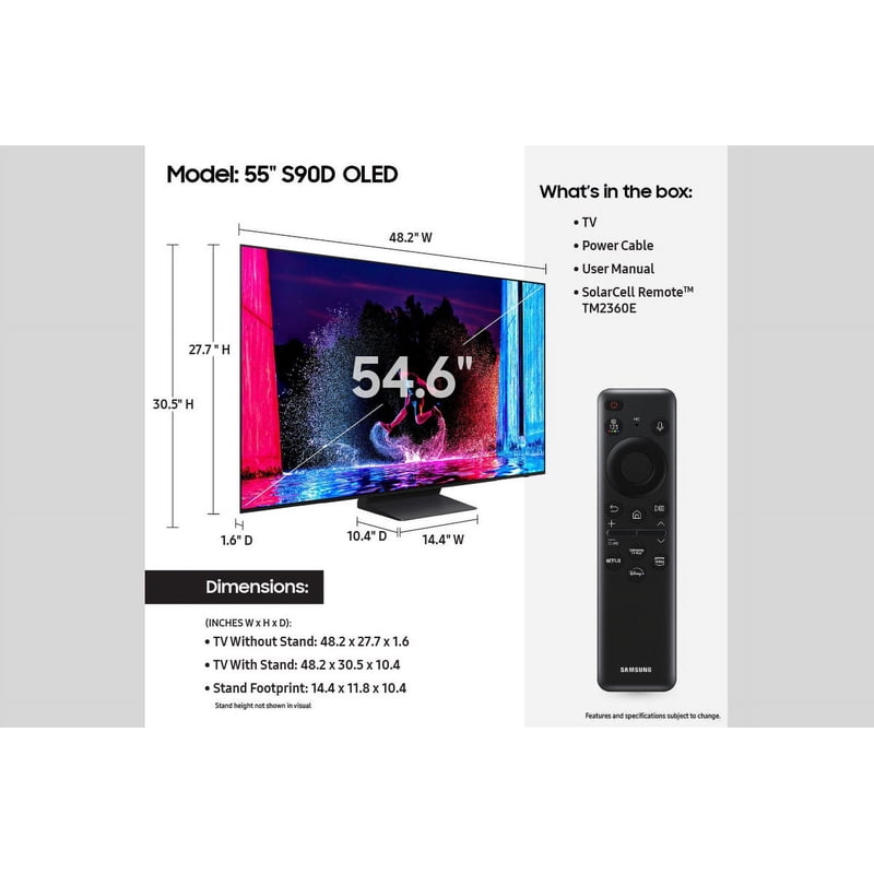 SAMSUNG 55" Class S90D OLED Smart TV QN55S90DAFXZA 2024 display and camera view