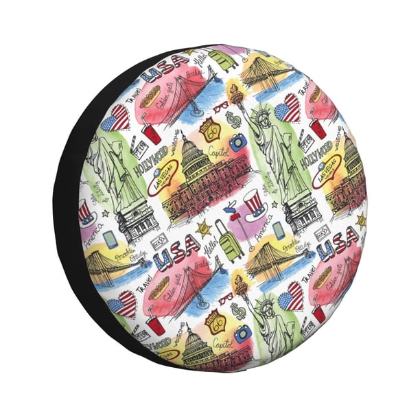 Fotbe America Landmarks1 Funda de Llanta de Repuesto con Estampado, Engrosada, Ajuste Universal para Jeep, Remolque, RV, SUV, Camión-15 inch