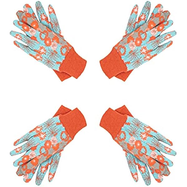wonima02 Women Garden Gloves Cotton, 4 pairs Ladies Soft Jersey Gardening Gloves with PVC Dots, Floral Yard Work Gloves