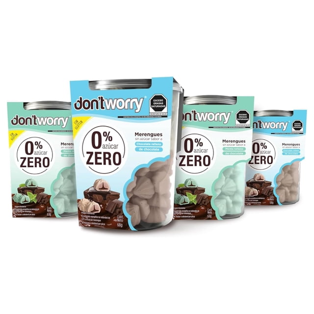Don't Worry | Merengues | Chocolate Menta Relleno De Chocolate | 4Pack | 0% Azúcar | Sin Gluten | Sin Azúcar Añadida | Postre Saludable | Bocadillo | Postre Bajo en Ca