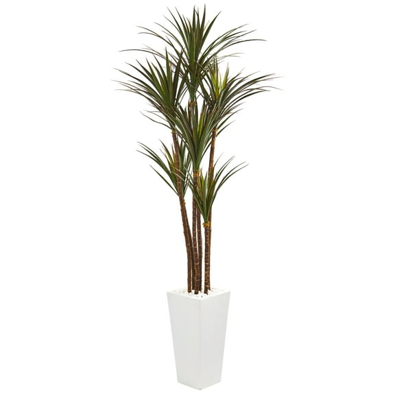 Nearly Natural Green 6.5’H Giant Yucca Artificial Tree in White Planter UV Resistant