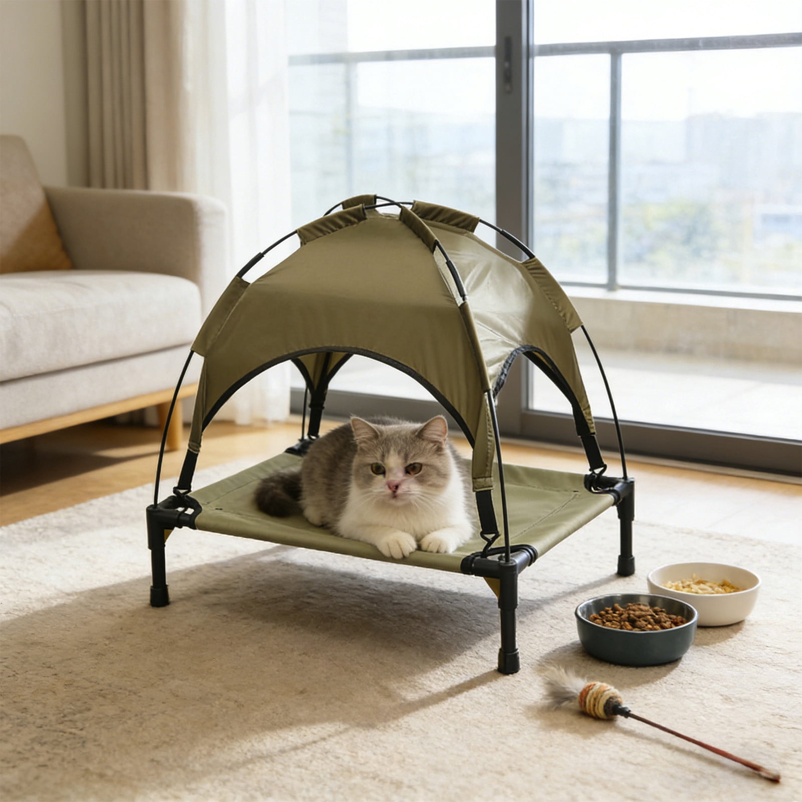 Cheapark Elevated Pet Bed Pet Cot With Canopy Waterproof Breathable Off Ground Sleeping Bed Tent For Indoor Outdoor Pet Use