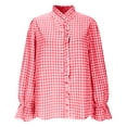 thumbnail image 4 of Uootdi Plaid Long Sleeve Shirts Gift for Women Ruffle Neck Button Down Puff Checkered Blouse Shirts Tops for Women Trendy, 4 of 9
