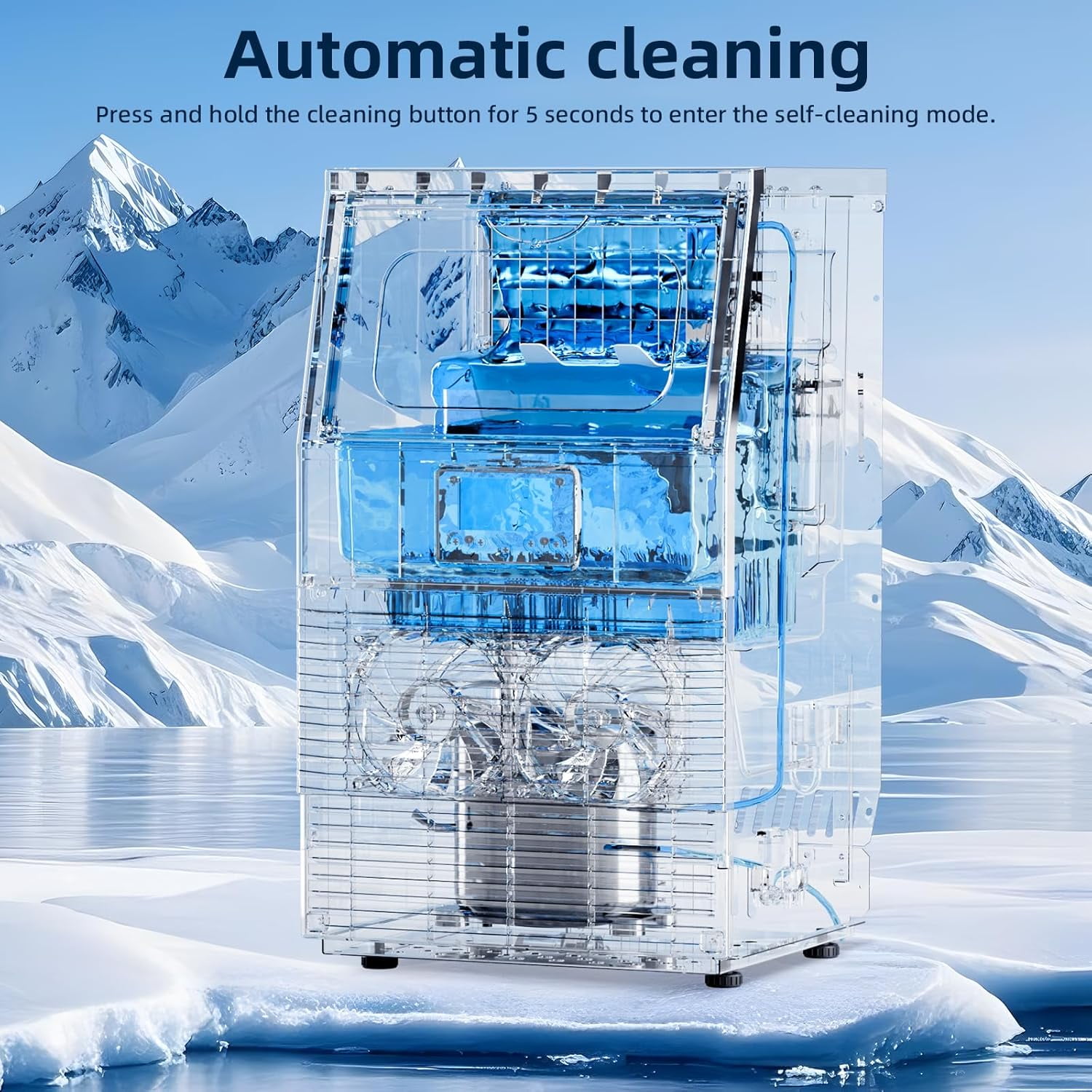 Commercial Ice Maker Machine,66Lbs/24H with 8Lbs Ice Storage Capacity,Stainless Steel Bulit-in Undercounter Freestanding Cube Ice Maker,Self-Cleaning,for Compact Cafe,Bar,Home Kitchen