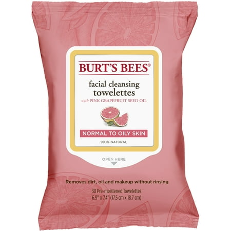 (2 pack) Burt's Bees Facial Cleansing Towelettes for Normal to Oily Skin, Pink Grapefruit, 30