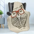 thumbnail image 4 of Nerdy Soft Flannel Fleece Throw Blanket, Vintage Sketch Owl with Be Smart Lettering on Vertical Line Backdrop, Cozy Plush for Indoor and Outdoor Use, 70" x 90", Warm Taupe Brown, by Ambesonne, 4 of 5