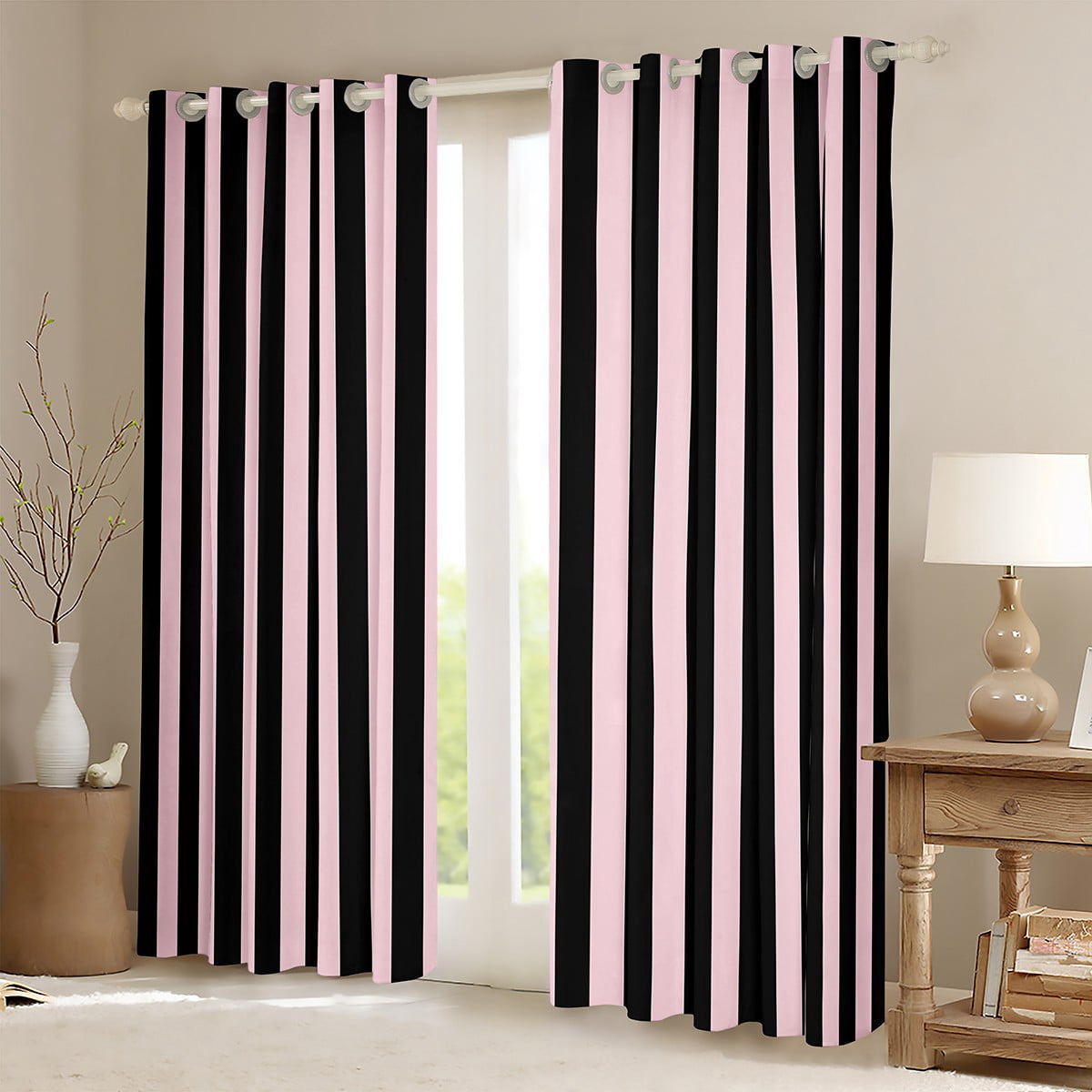 Erosebridal Stripes Ombre Curtains Pack of 2 (42x63), Abstract 30%-50% Blackout Curtains for Bedroom, Modern Geometric 30%-50% Black Out Curtains, Window Drapes Room Decorative