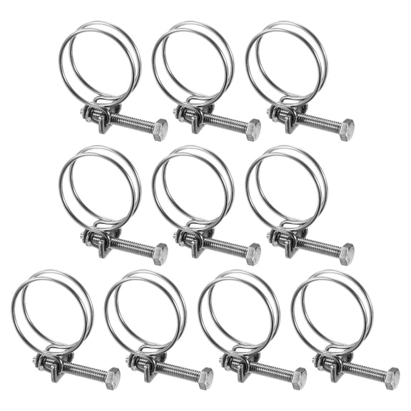 Uxcell 10-Pack Double Wire Hose Clamp, 32-36mm 304 Stainless Steel Hose Clips Adjustable for Dust Collection Hose