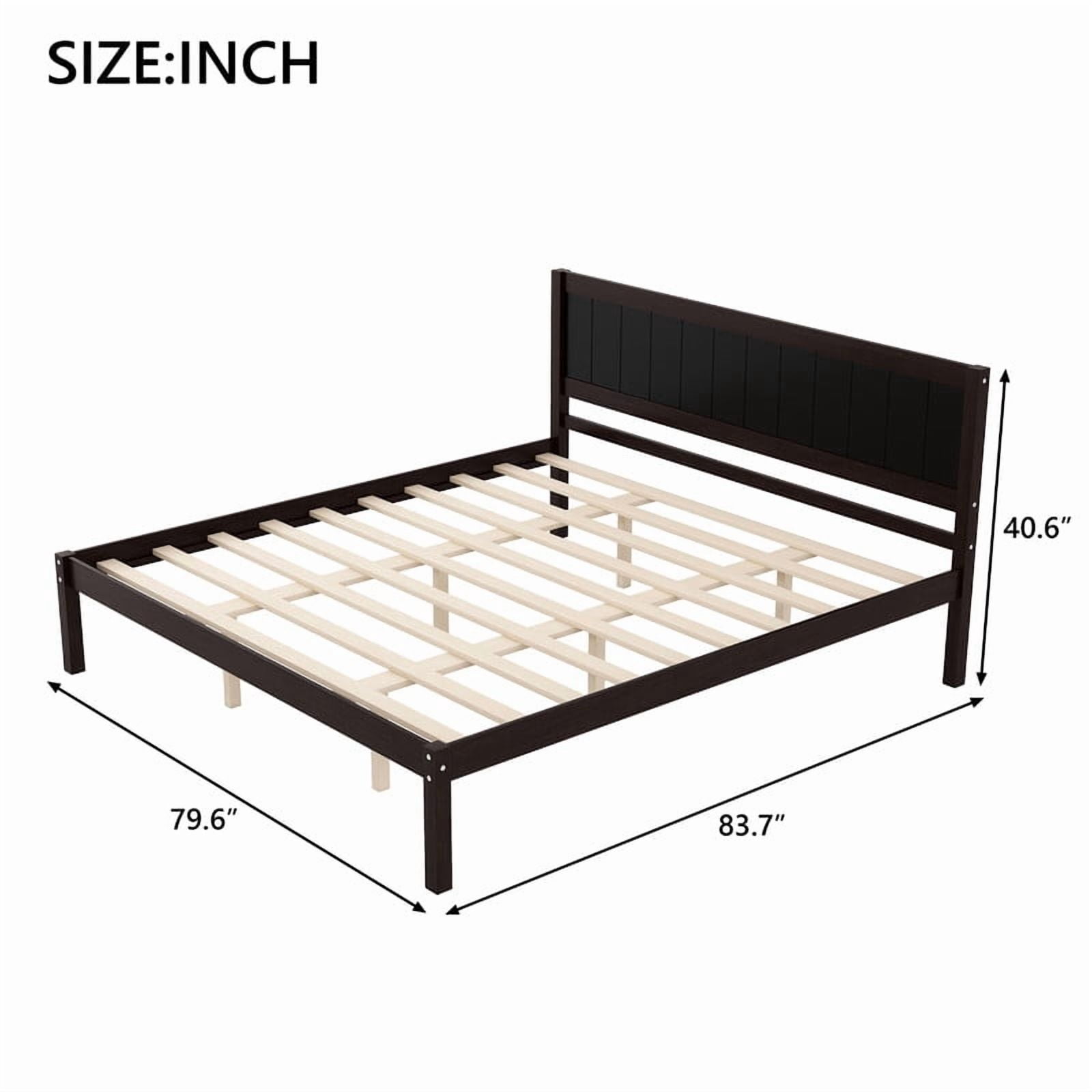 No Box Spring Needed King Size Wooden Bed, Minimalist Style Platform Bed Frame with Headboard & Slats Support