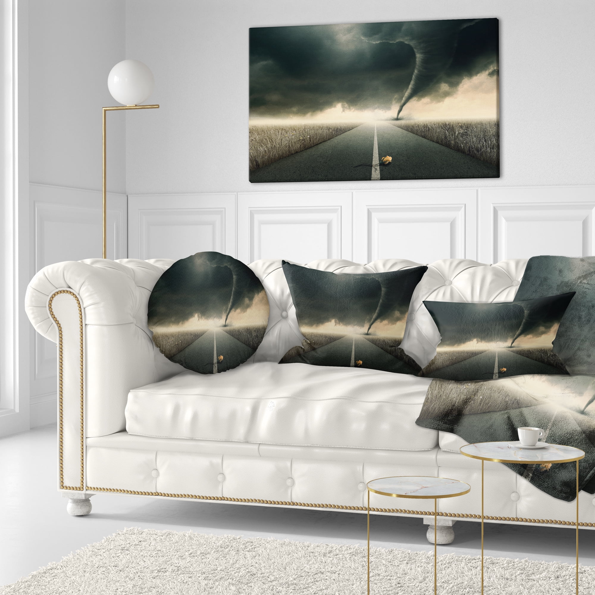 Designart Yellow Rose on the Dark Road - Landscape Printed Throw Pillow - 12x20