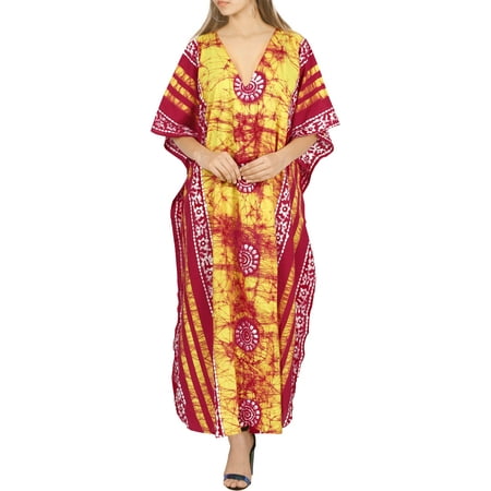 

HAPPY BAY Women s Plus Size Caftan Long Boho Sleepwear 2X-3X Lemon Glacier-AC156