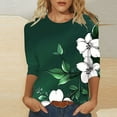 thumbnail image 2 of jtjvou Women's Oversize 3/4 Sleeve Pullover Trendy Fashion Going out Tops for Teen Round Neck Blouse Floral Print Tops Lady Summer Multicolor,XXXL, 2 of 5