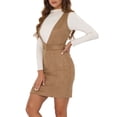 thumbnail image 4 of INSPIRE CHIC Women's Overalls Suspenders Belted V Neck Faux Suede Pinafore Dress Khaki M, 4 of 5