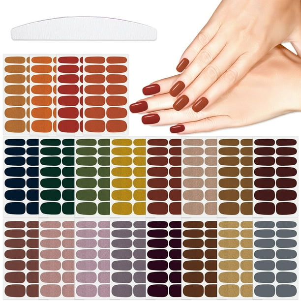 YECIRALA 20 hojas, 280 piezas de pegatinas de esmalte de uñas de otoño, envolturas completas, tiras de uñas de gel marrón y naranja, tiras de esmalte de uñas, pegatinas de gel para envolturas de arte