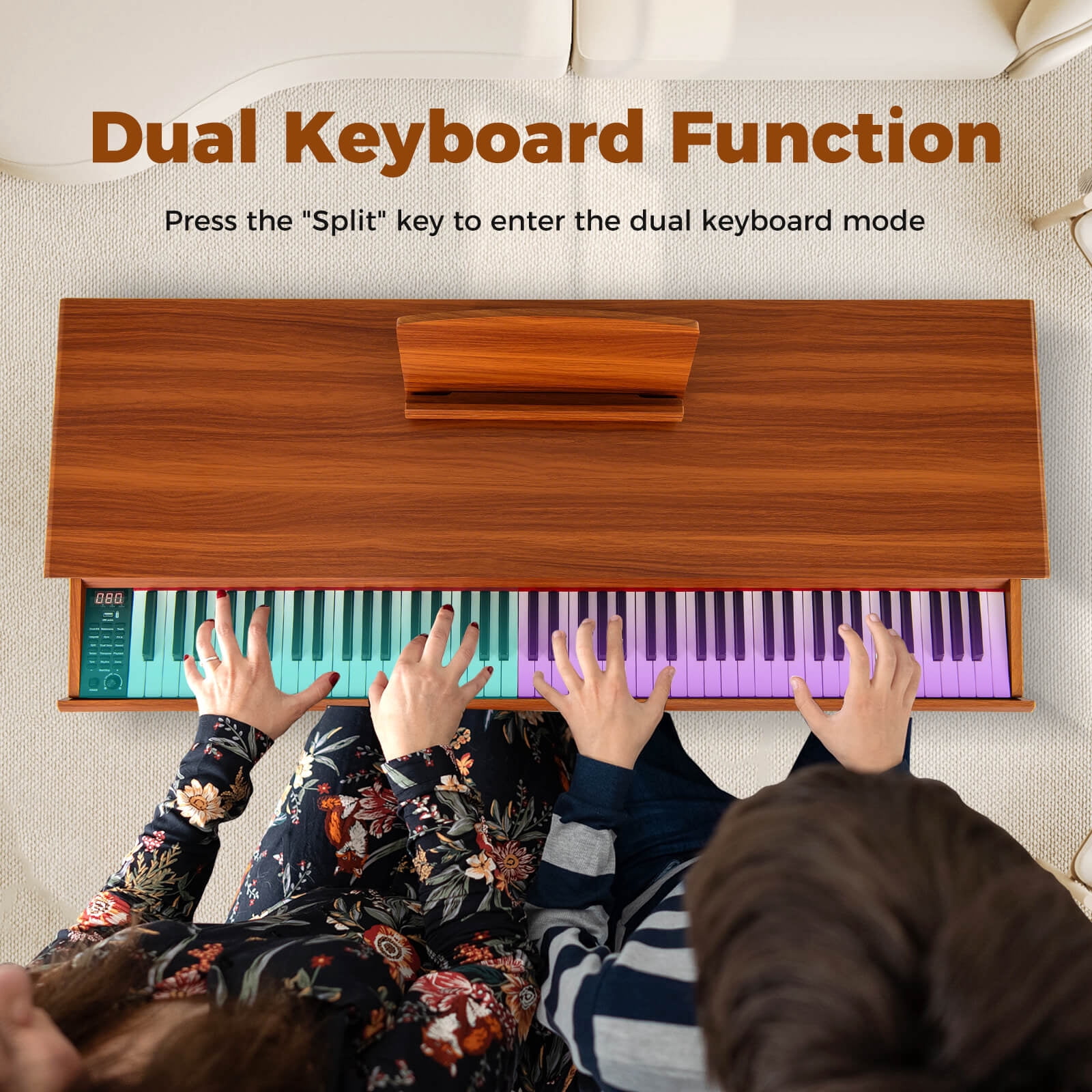 Costway 88-Key Graded Hammer Action Weighted Keyboard with  Push-pull Drawer Record Replay