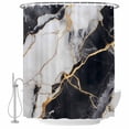 thumbnail image 2 of Marble Black Waterproof Fabric Shower Curtain,Abstract Gold White Brick Stone Motif Waterproof Fabric Shower Curtain for Bathroom Curtains Bathtubs Hotel Shower Curtains with 12 Hooks Small 36x78in, 2 of 8