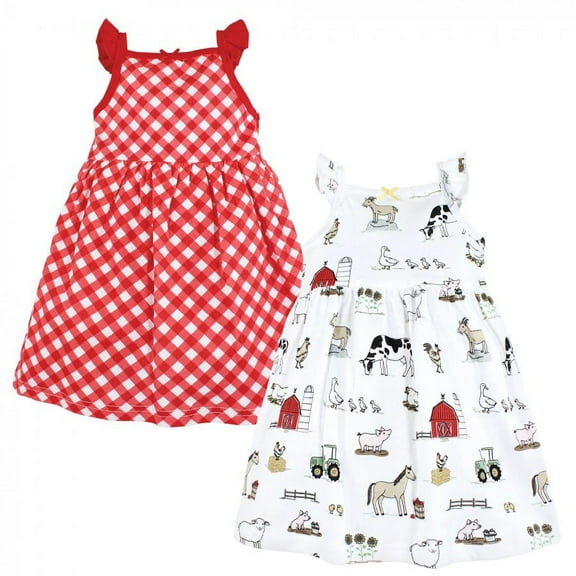 Hudson Baby Infant Girl Cotton Dresses, Farm, 0-3 Months