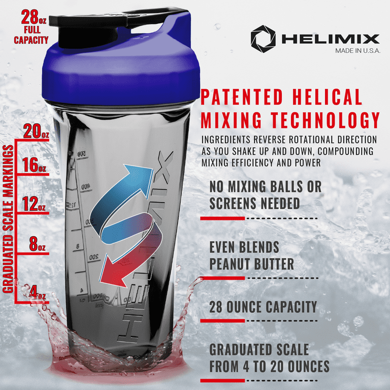 HELIMIX 2.0 Vortex Blender Shaker Bottle Holds upto 28oz, No Blending Ball  or Whisk, USA Made, Portable Pre Workout Whey Protein Drink Shaker Cup, Mixes Cocktails Smoothies Shakes